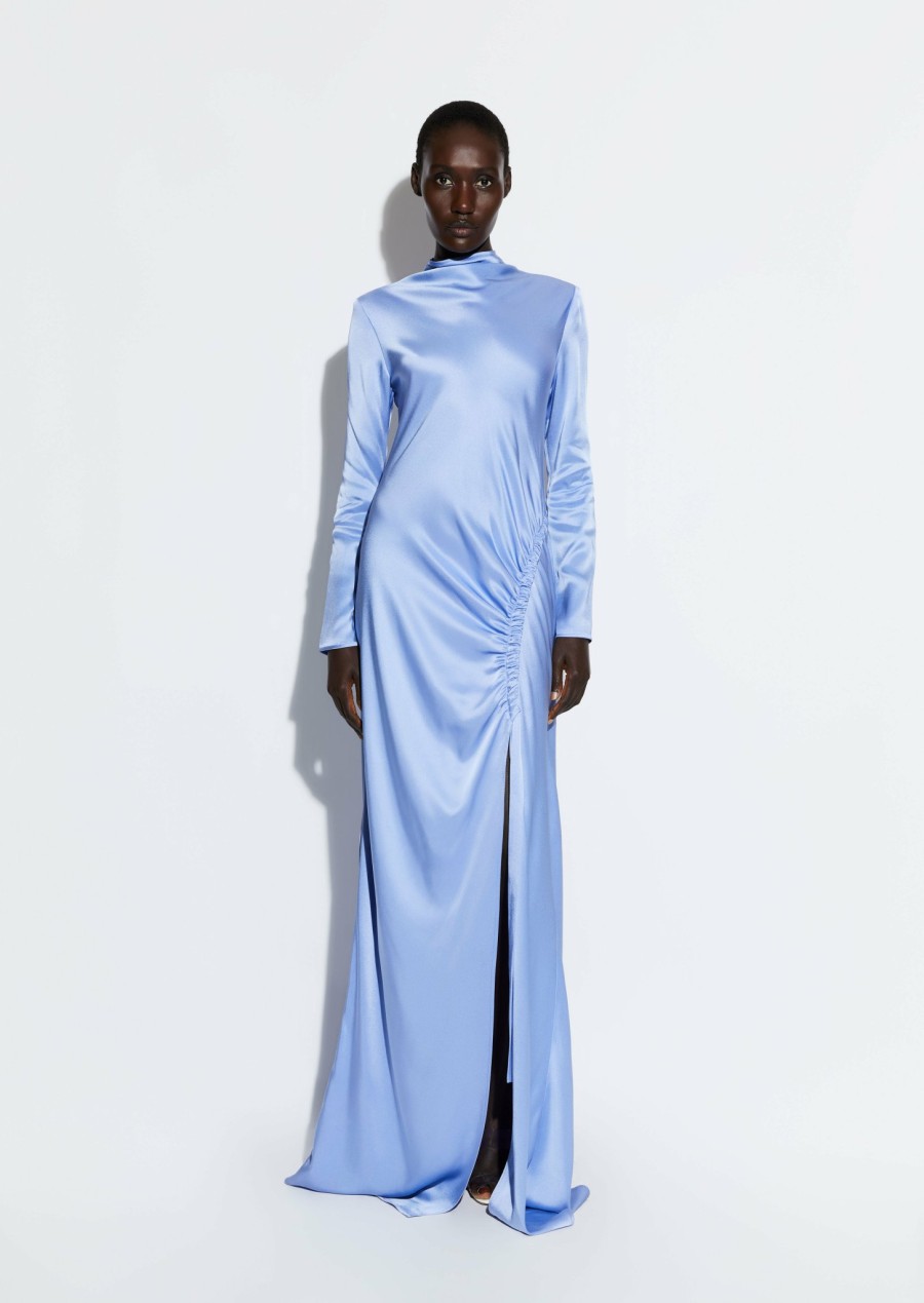 Dresses LAPOINTE | Satin Bias Tab Gown With Slit Periwinkle