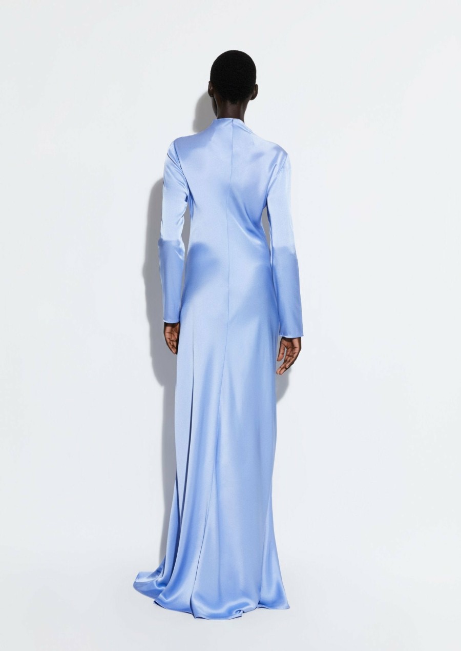 Dresses LAPOINTE | Satin Bias Tab Gown With Slit Periwinkle