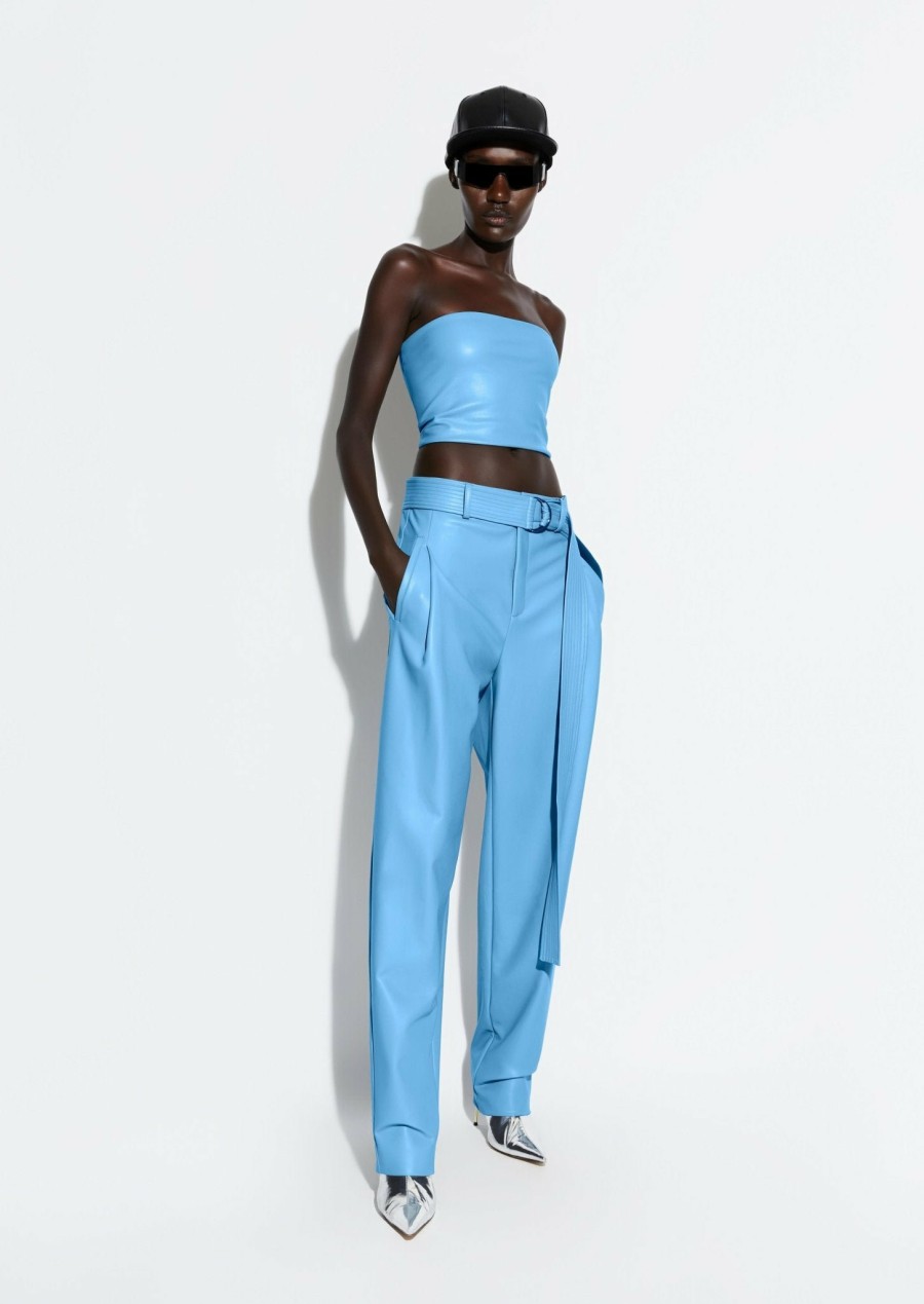 Bottoms LAPOINTE | Faux Leather Belted Trouser Sky Blue