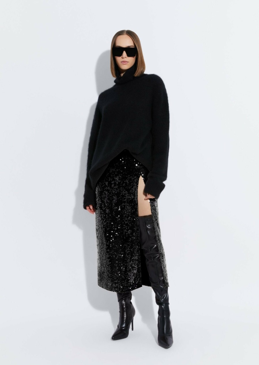 Bottoms LAPOINTE | Sequin Skirt With Slit Black