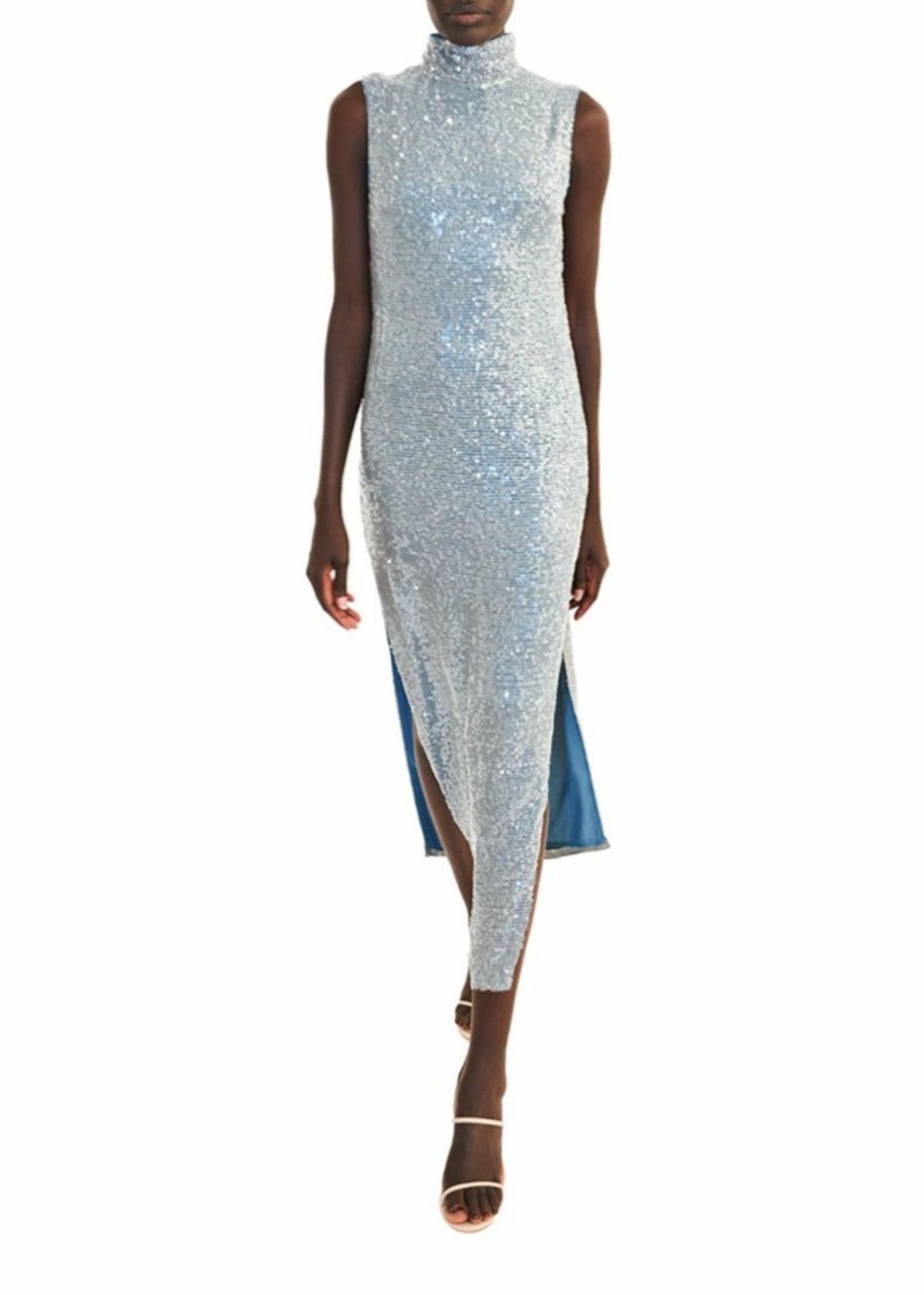 Dresses LAPOINTE | Sequin High Neck Sleeveless Dress Slate Blue