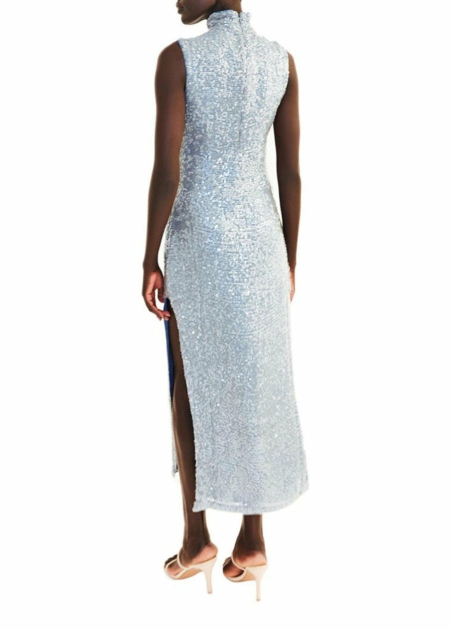 Dresses LAPOINTE | Sequin High Neck Sleeveless Dress Slate Blue