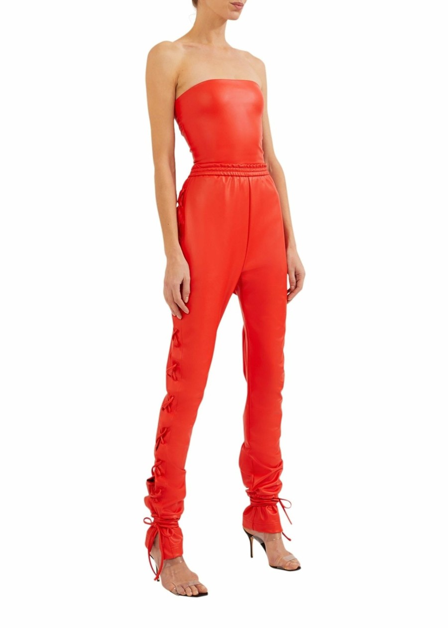 Bottoms LAPOINTE | Faux Leather Lace Up Pant Poppy