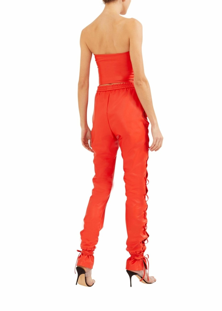 Bottoms LAPOINTE | Faux Leather Lace Up Pant Poppy