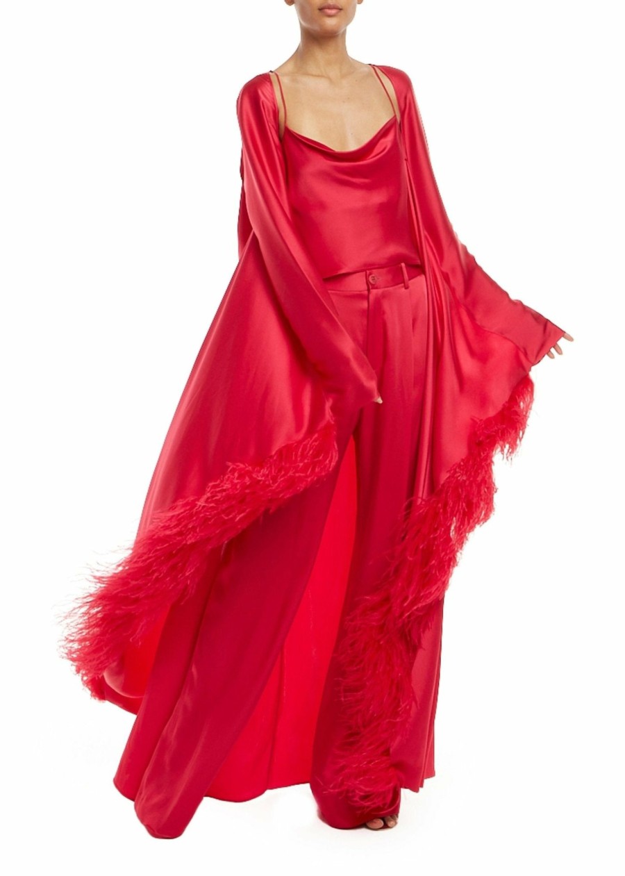 Feathers|Tops LAPOINTE | Satin Feather Caftan Cerise