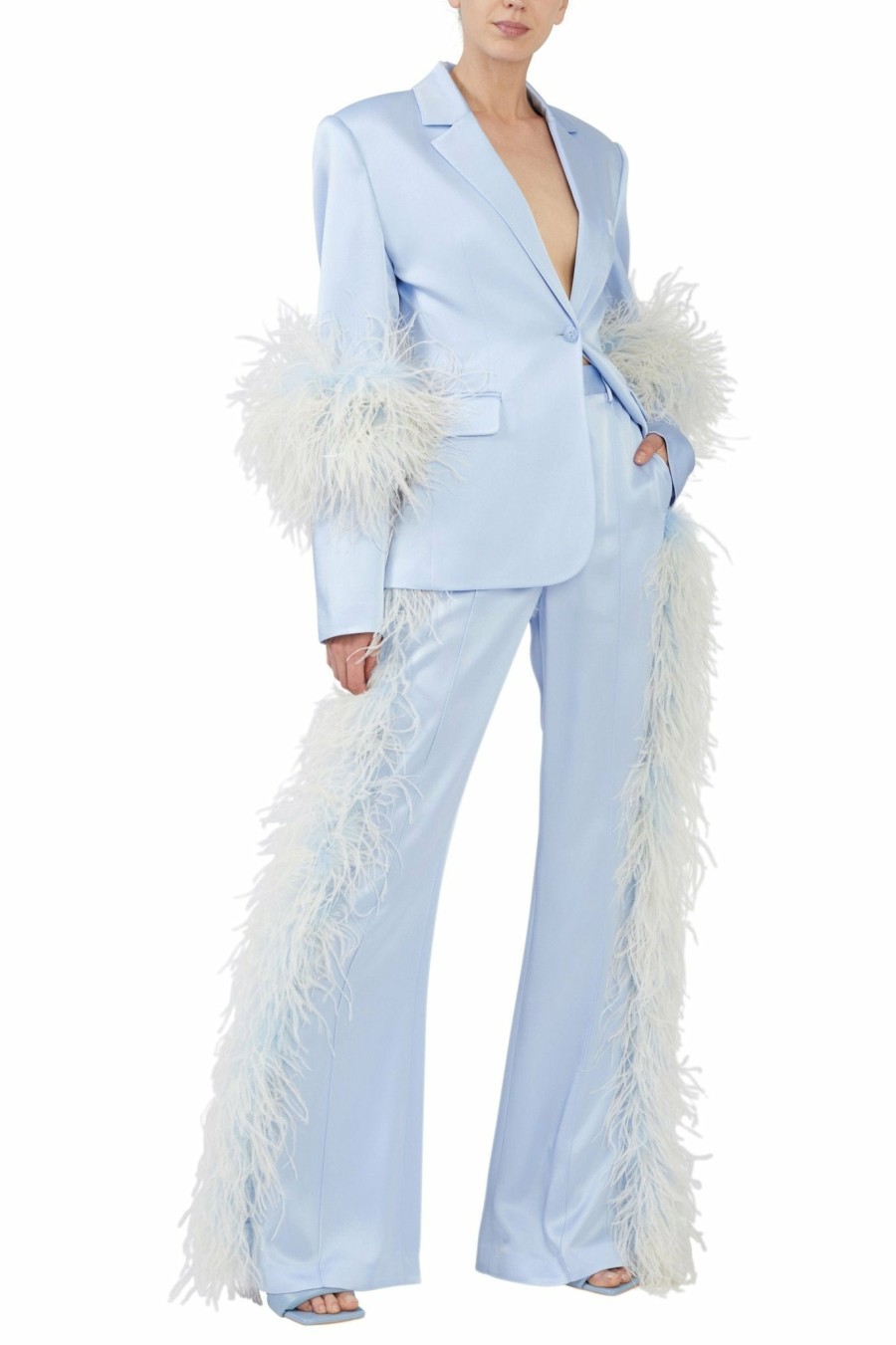 Jackets|Feathers LAPOINTE | Satin Blazer With Feathers Celeste