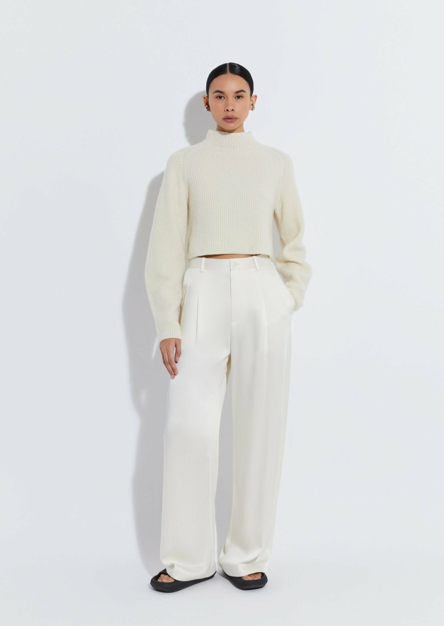 Knitwear|Tops LAPOINTE | Cashmere Silk Cropped Raglan Sweater Cream