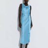 Dresses LAPOINTE | Satin Bias Belted Dress Sky Blue