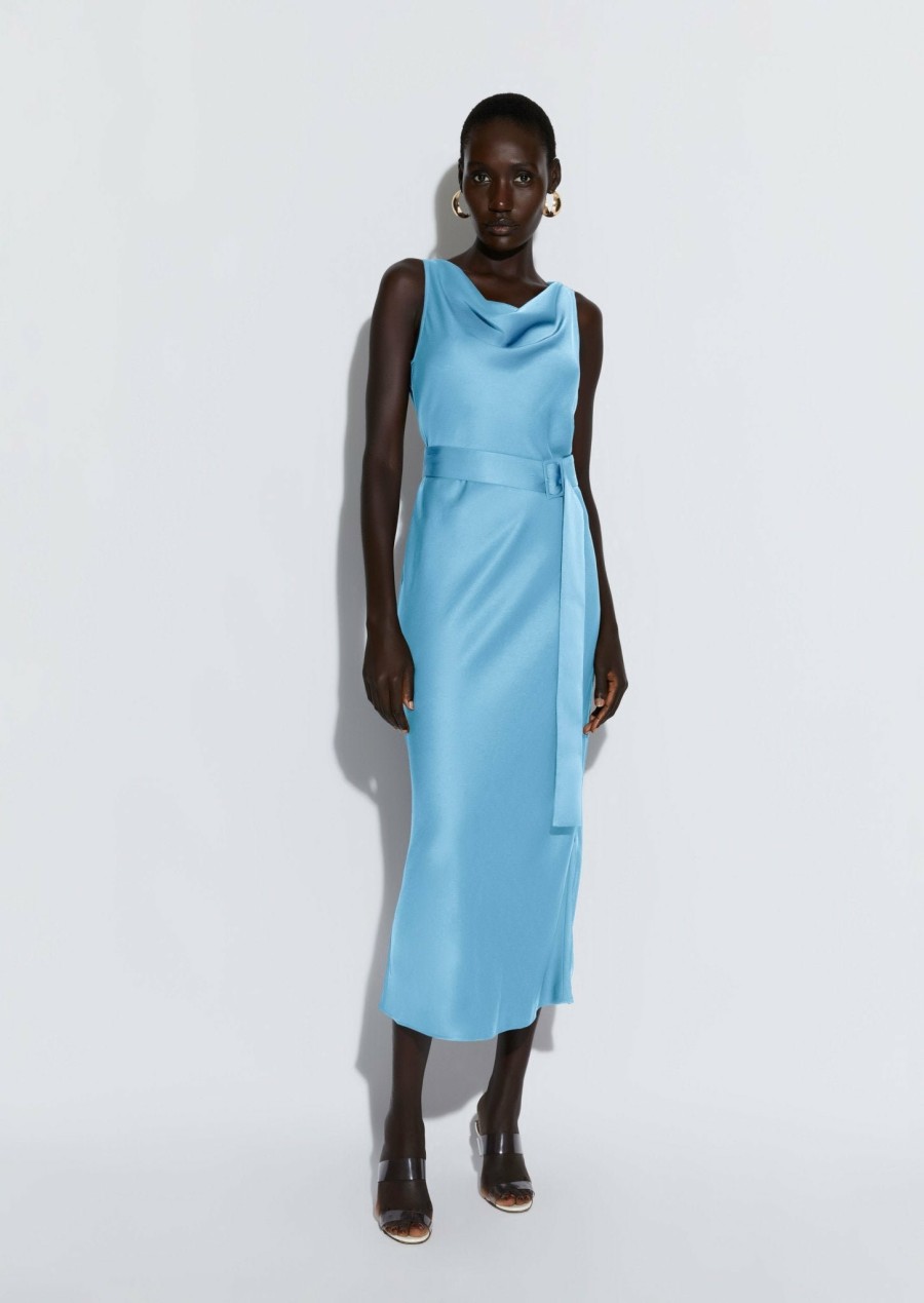 Dresses LAPOINTE | Satin Bias Belted Dress Sky Blue