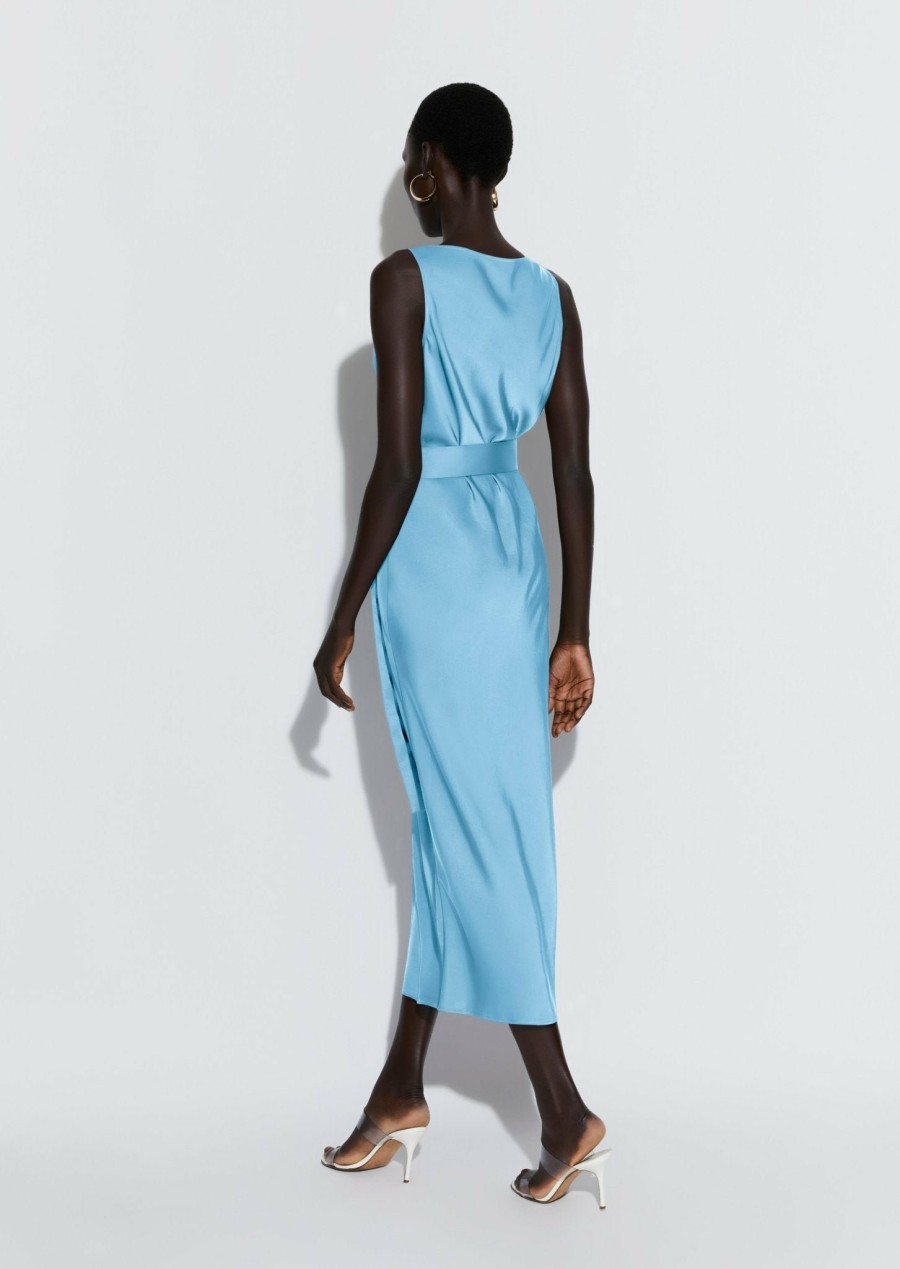 Dresses LAPOINTE | Satin Bias Belted Dress Sky Blue