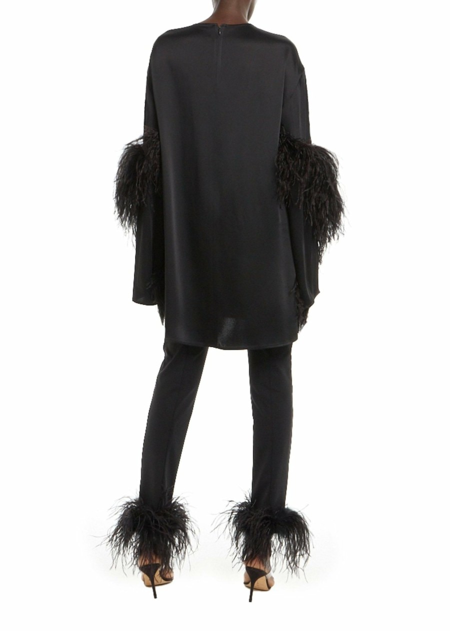 Feathers|Dresses LAPOINTE | Satin Shift Dress With Feathers Black