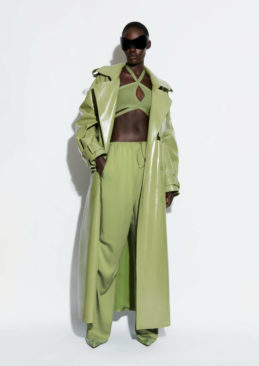 Outerwear LAPOINTE | Patent Faux Leather Double Breasted Trench Olive