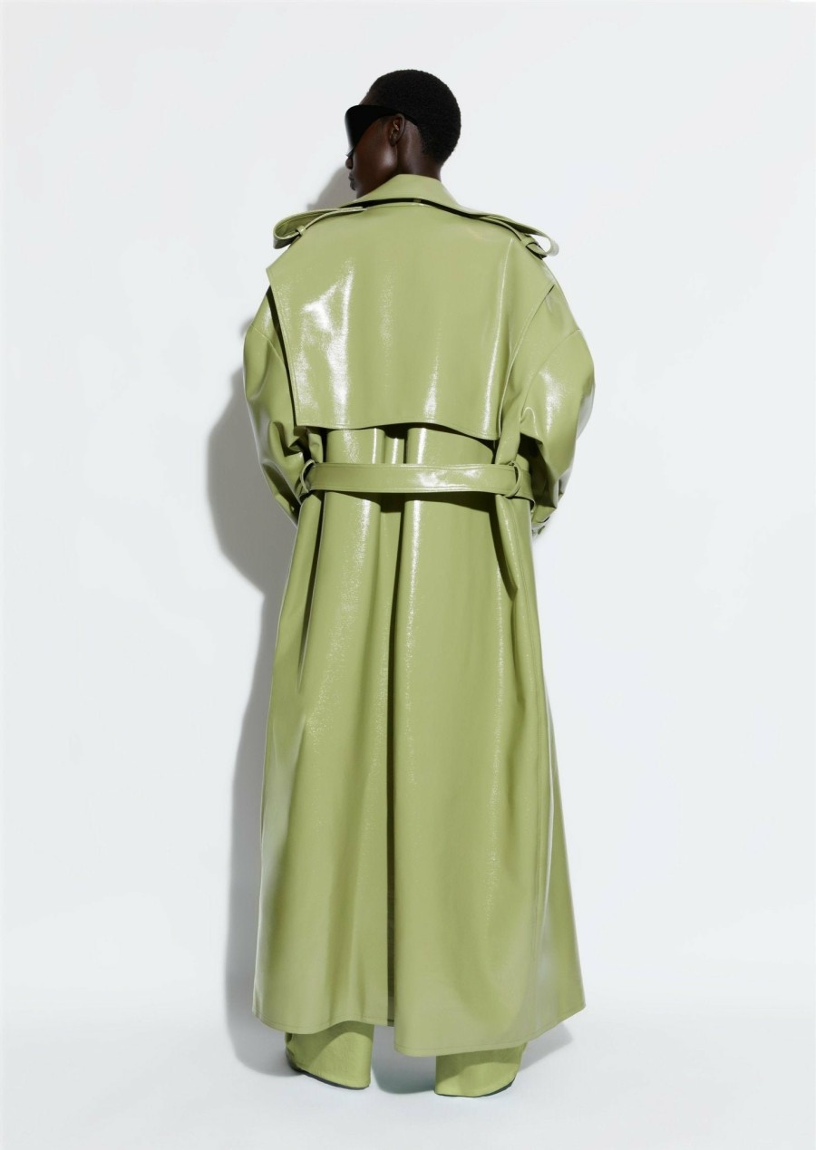 Outerwear LAPOINTE | Patent Faux Leather Double Breasted Trench Olive