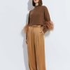 Knitwear|Feathers|Tops LAPOINTE | Cashmere Silk Cropped Raglan Sweater With Feathers Camel