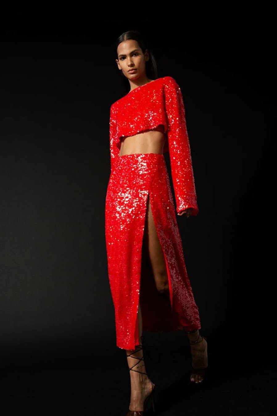 Bottoms LAPOINTE | Sequin Skirt With Slit Poppy