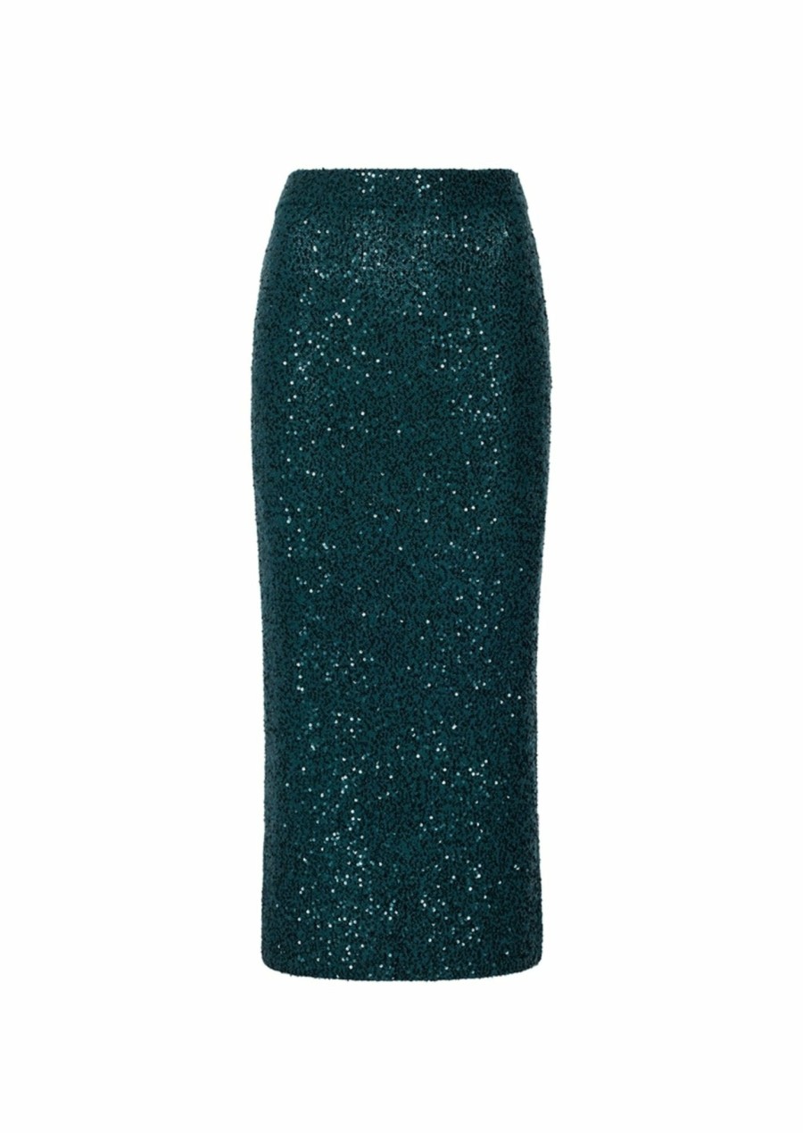 Knitwear|Bottoms LAPOINTE | Cashmere Sequin Midi Skirt Emerald