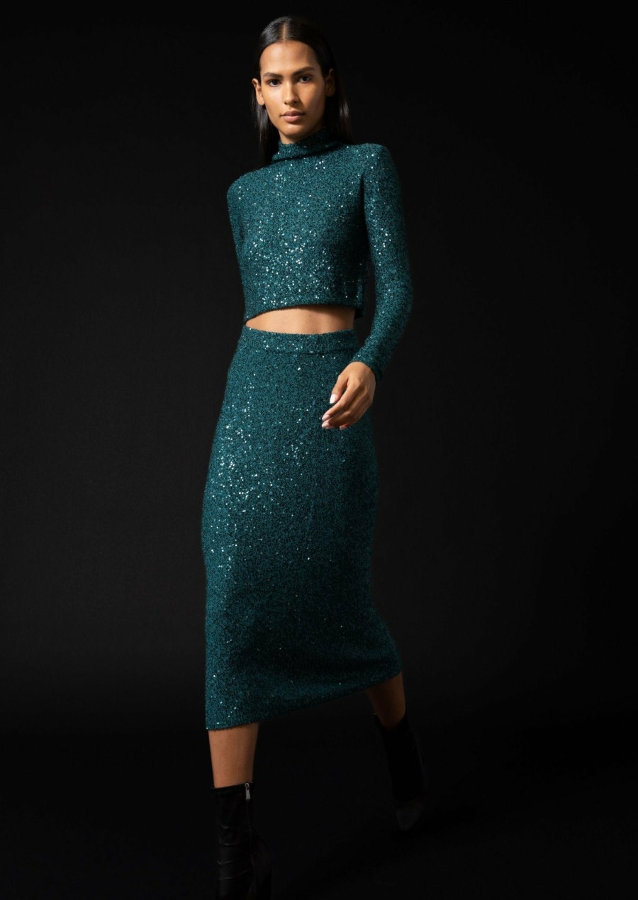 Knitwear|Bottoms LAPOINTE | Cashmere Sequin Midi Skirt Emerald