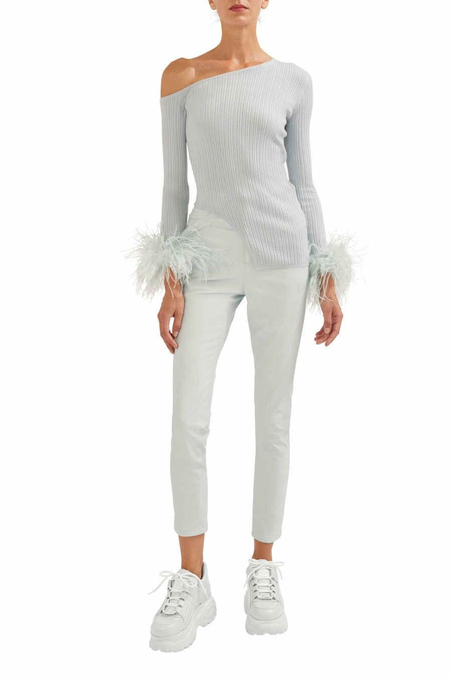 Knitwear|Feathers|Tops LAPOINTE | Cashmere Asymmetrical Feather Top Cloud