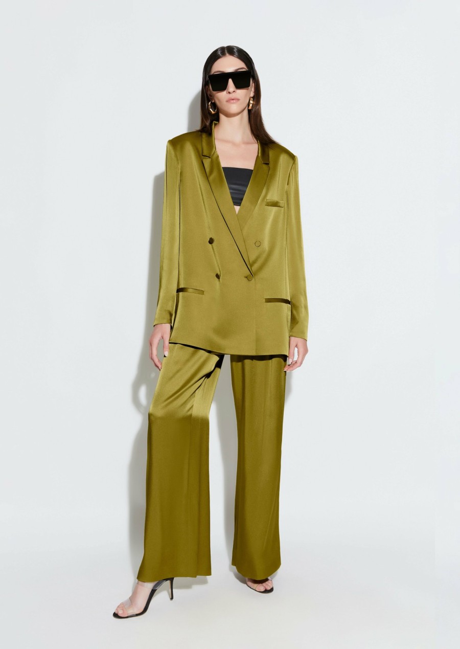 Jackets LAPOINTE | Satin Double Breasted Blazer Moss