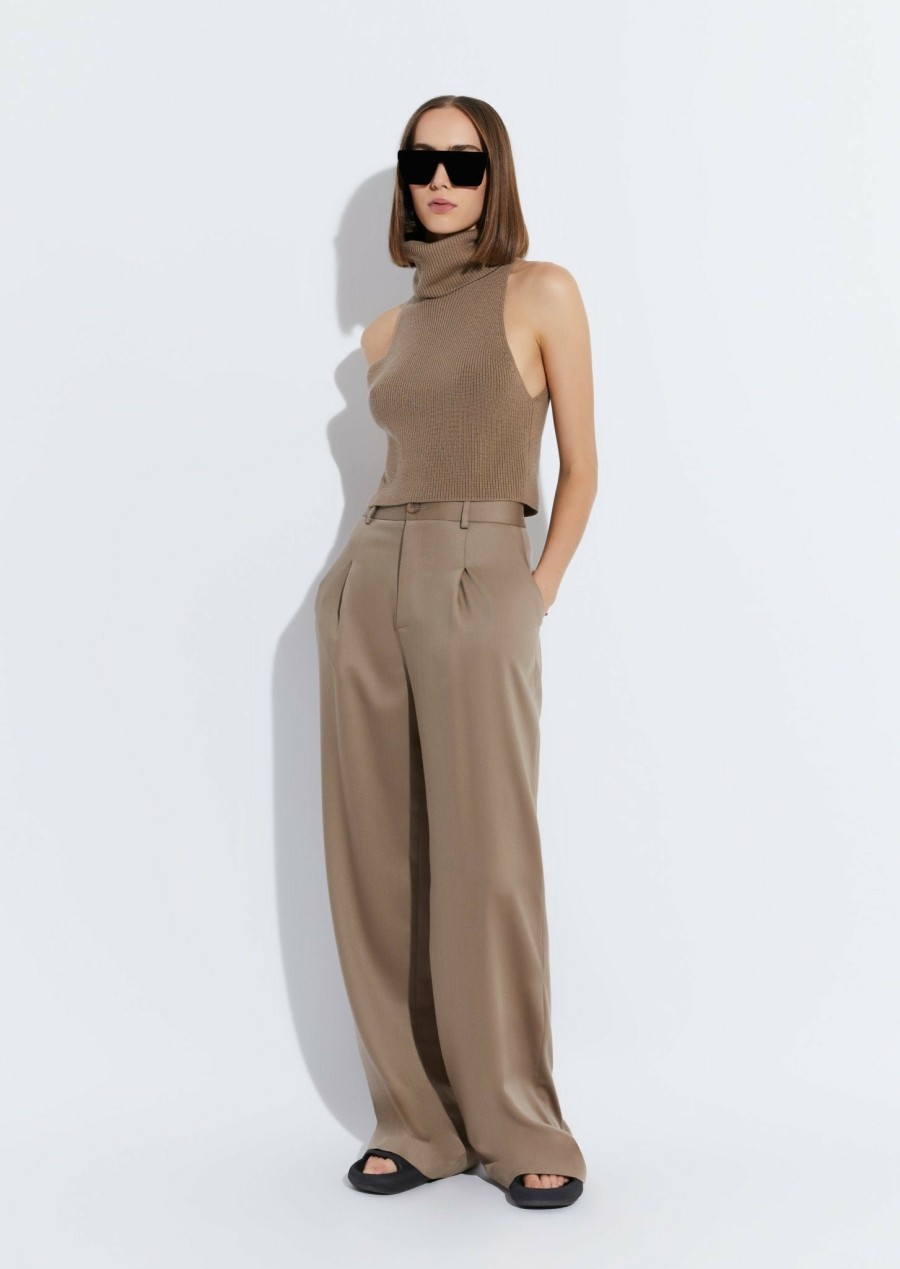 Bottoms LAPOINTE | Wool Relaxed Pleated Pant Taupe