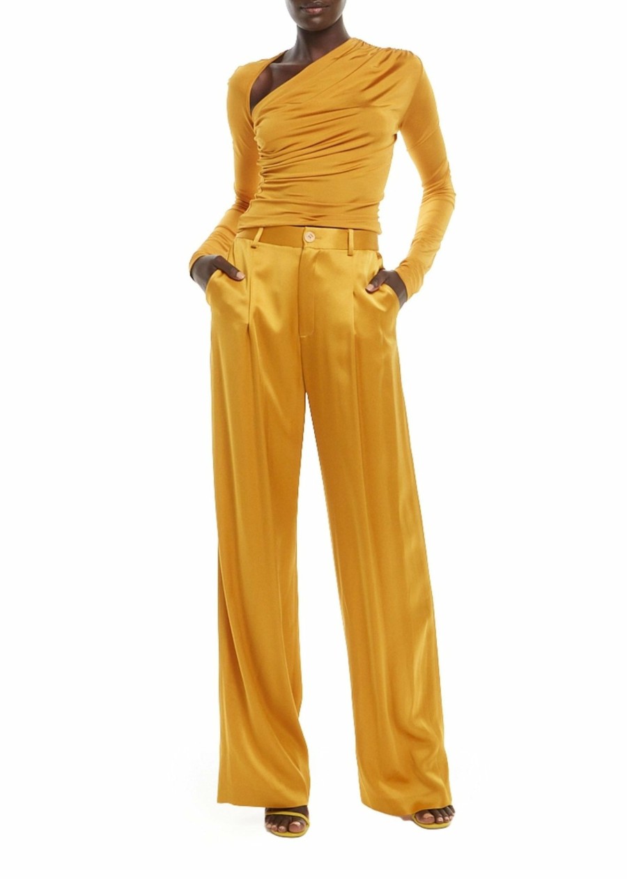 Bottoms LAPOINTE | Satin Relaxed Pleated Pant Mustard