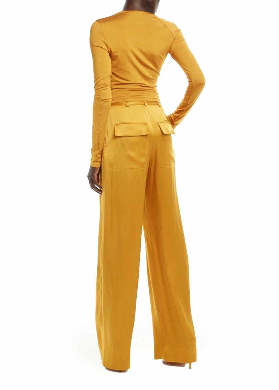 Bottoms LAPOINTE | Satin Relaxed Pleated Pant Mustard