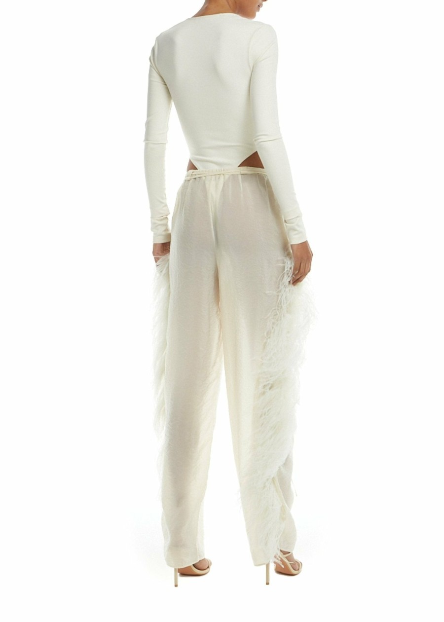 Bridal|Feathers|Bottoms LAPOINTE | Sheer Cupro Pant With Feathers Cream