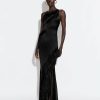 Feathers|Dresses LAPOINTE | Satin Halter Gown With Feathers Black