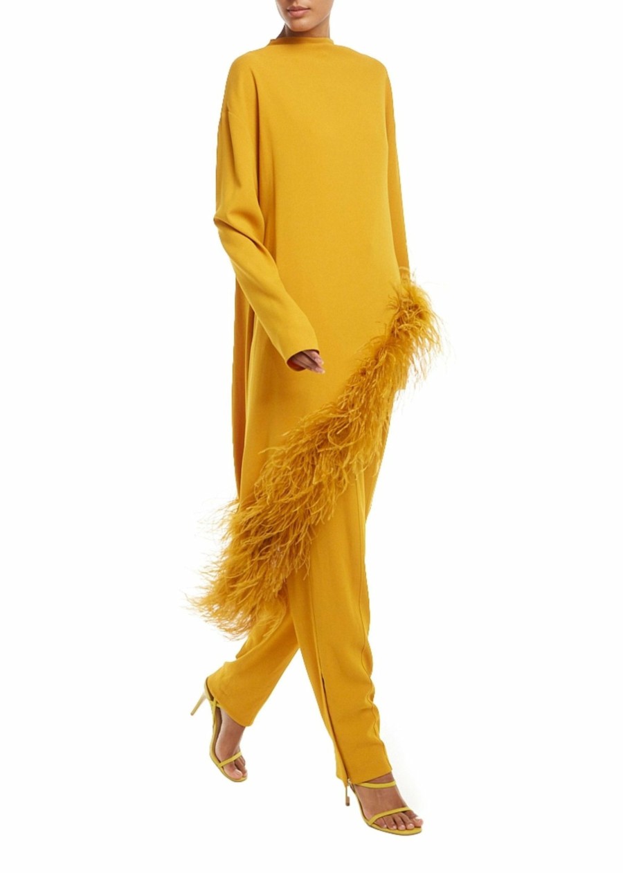 Feathers|Dresses LAPOINTE | Crepe Asymmetric Feather Tunic Mustard