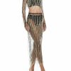 Bottoms LAPOINTE | Mesh Diamond Fringe High Waisted Skirt Black