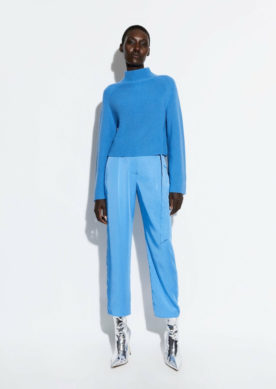 Bottoms LAPOINTE | Satin Belted Cropped Pant Sky Blue