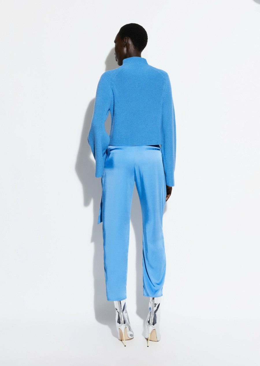 Bottoms LAPOINTE | Satin Belted Cropped Pant Sky Blue