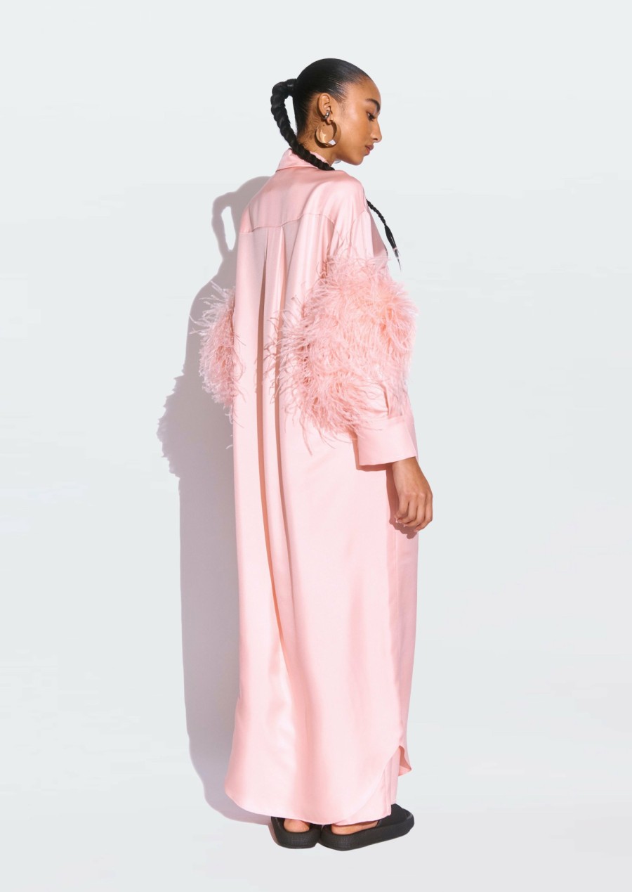 Feathers|Dresses|Tops LAPOINTE | Silky Twill Button Down Dress With Feathers Light Pink