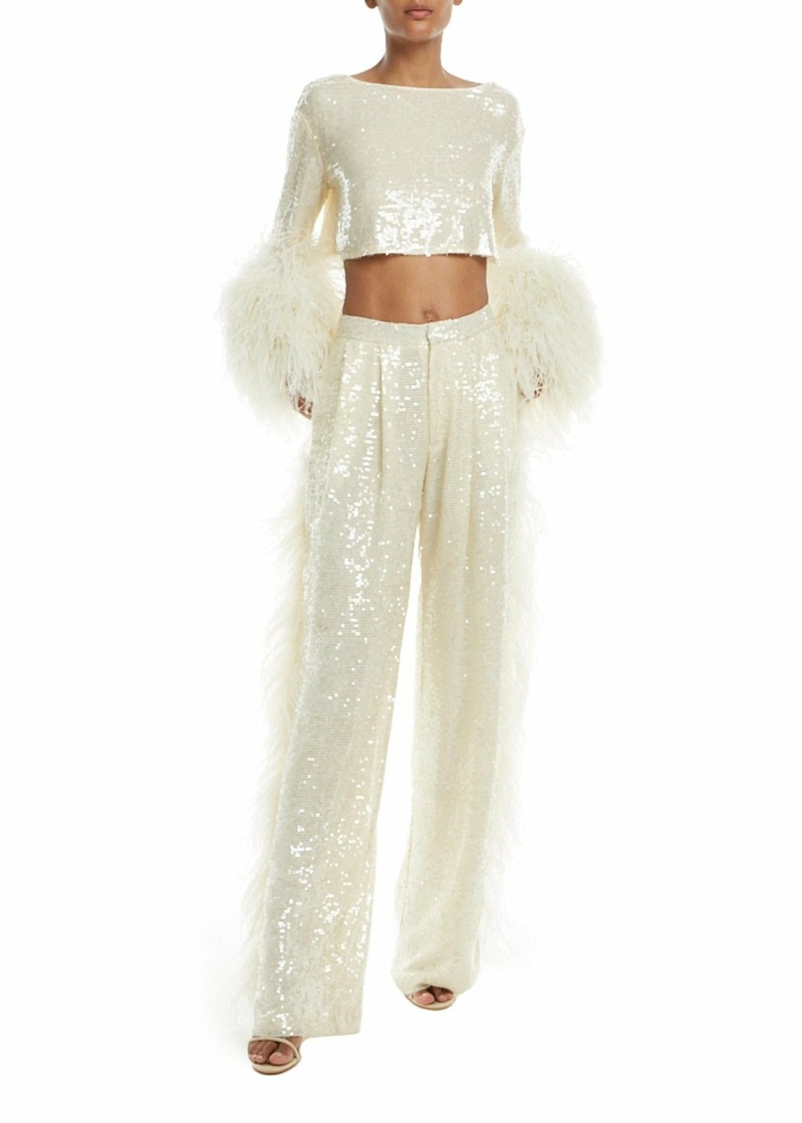 Bridal|Feathers|Bottoms LAPOINTE | Sequin Low Trouser With Feathers Cream