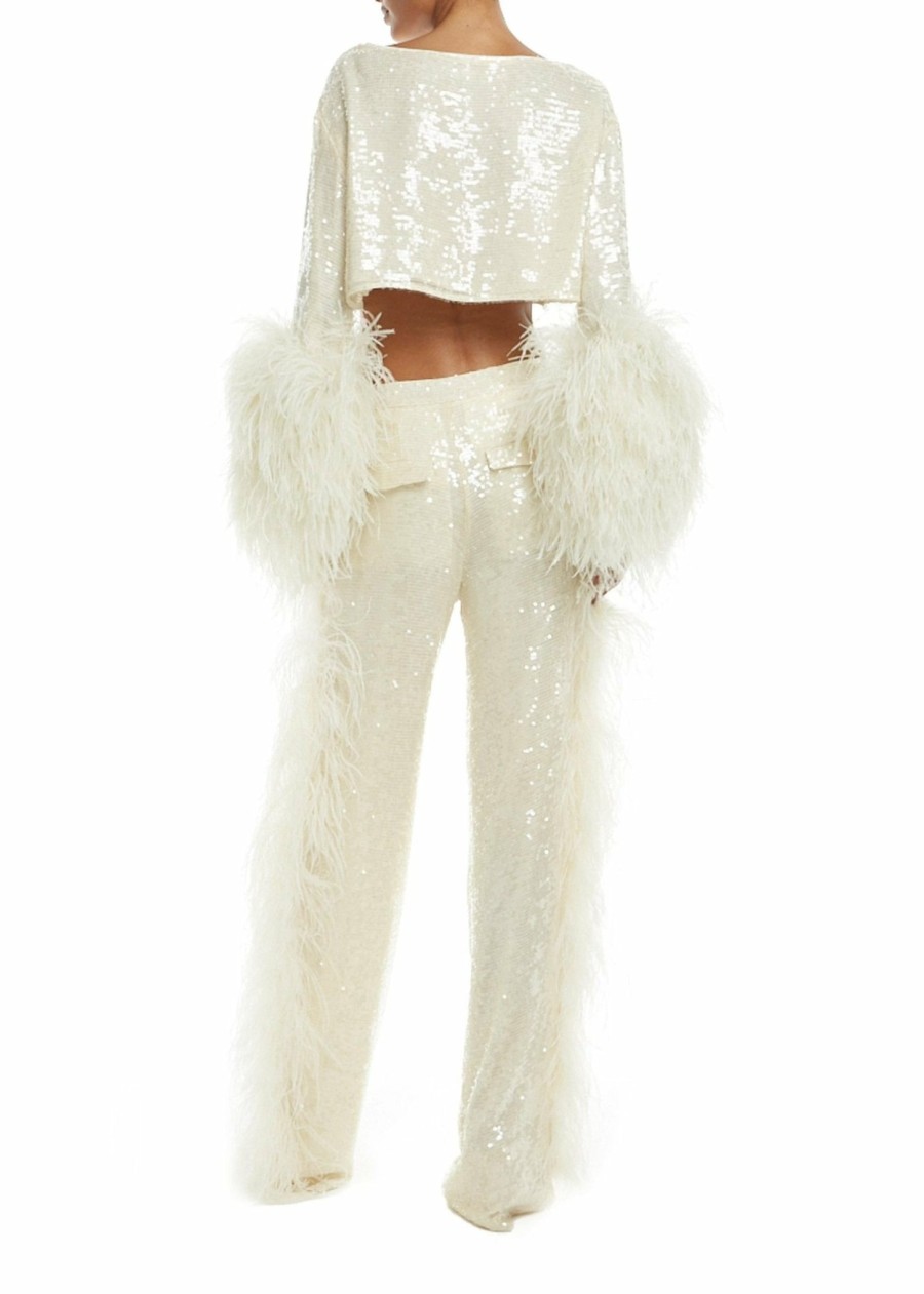 Bridal|Feathers|Bottoms LAPOINTE | Sequin Low Trouser With Feathers Cream