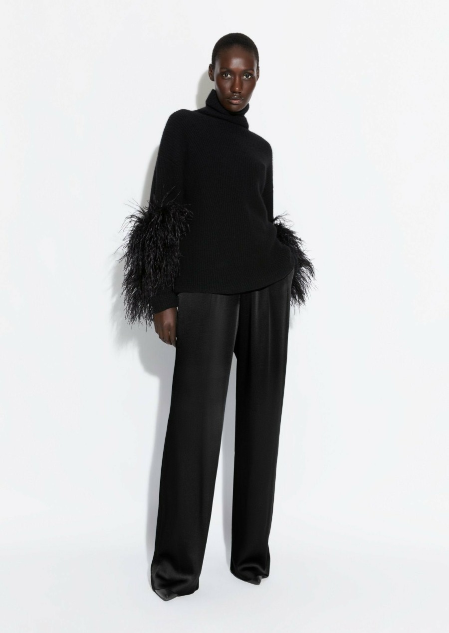 Knitwear|Feathers|Tops LAPOINTE | Cashmere Silk Turtleneck With Feathers Black