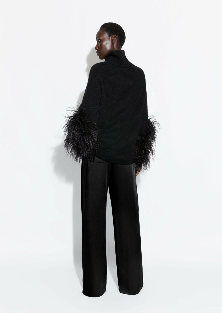 Knitwear|Feathers|Tops LAPOINTE | Cashmere Silk Turtleneck With Feathers Black