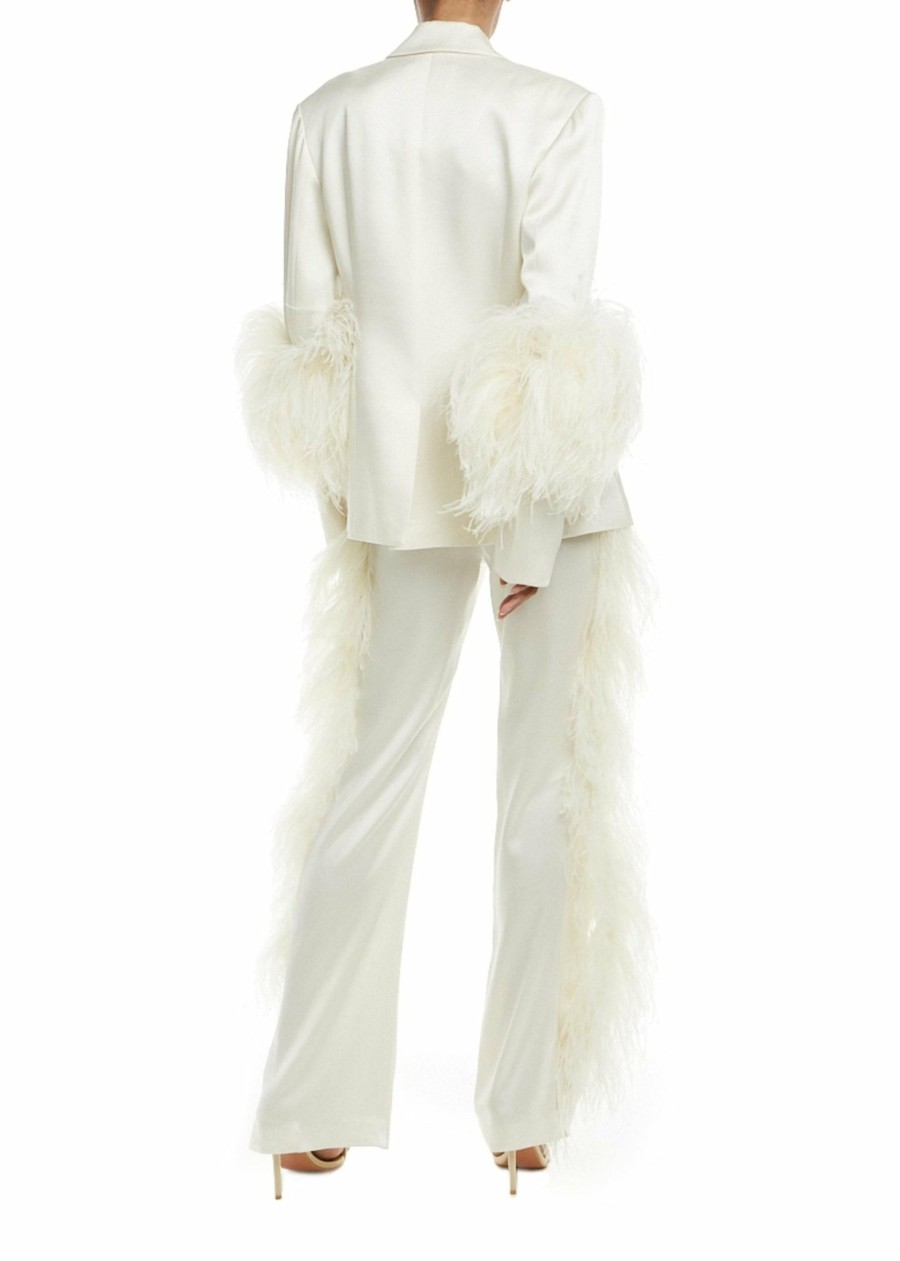 Bridal|Feathers|Bottoms LAPOINTE | Satin High Waisted Flared Pant With Feathers Cream