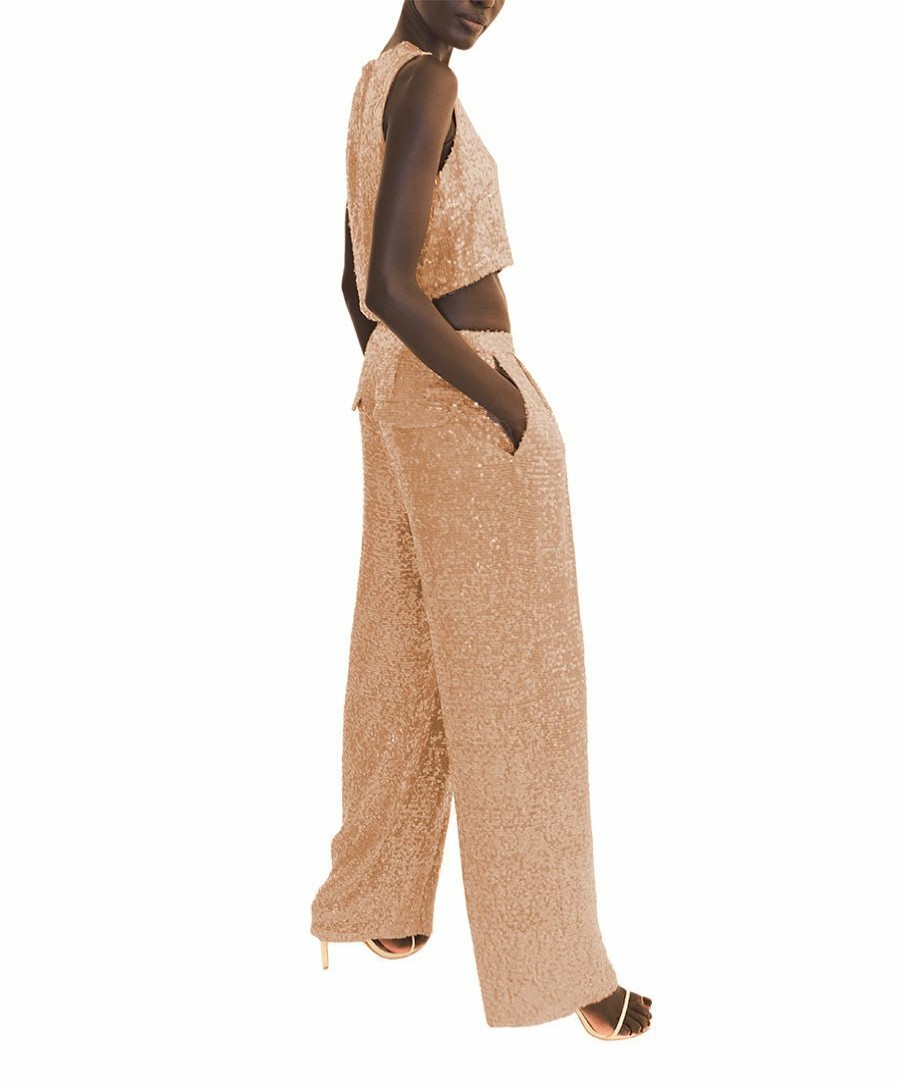 Bottoms LAPOINTE | Sequin Low Waisted Trouser Camel