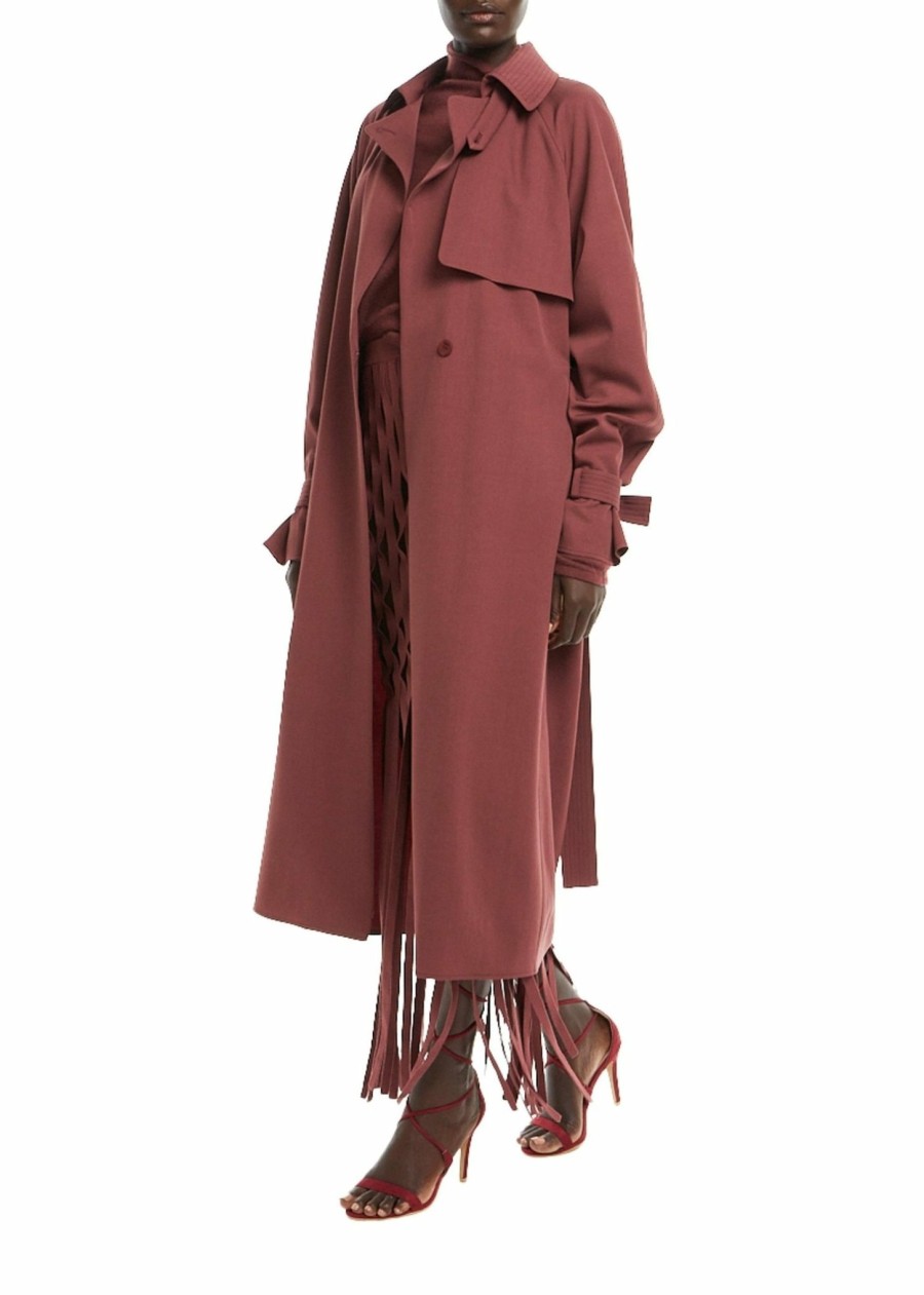 Outerwear LAPOINTE | Wool Belted Trench Coat Merlot