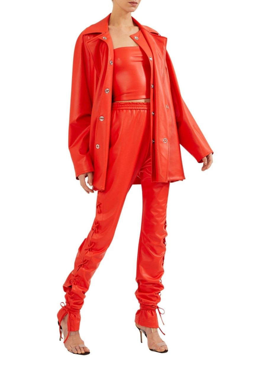 Outerwear LAPOINTE | Faux Leather Layered Snap Coat Poppy