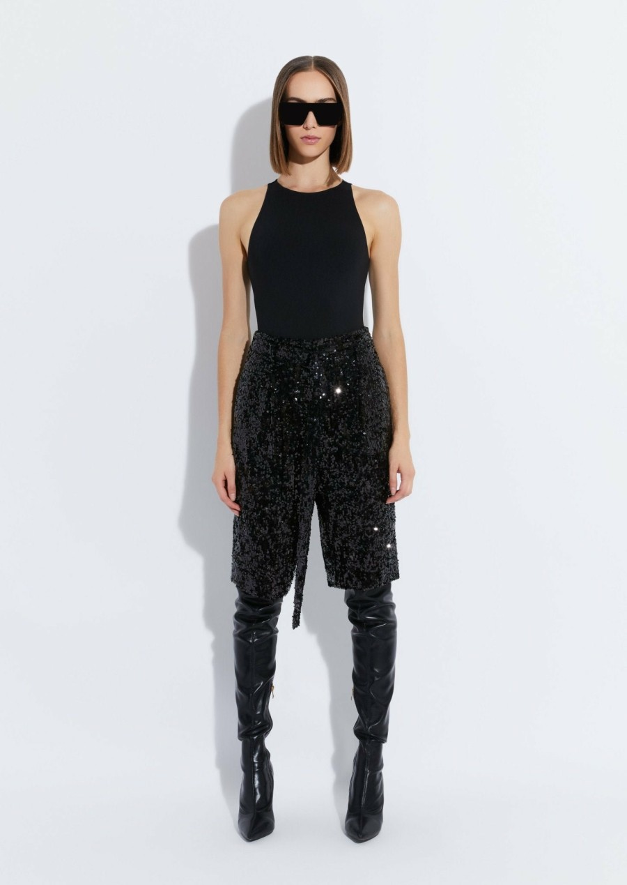 Bottoms LAPOINTE | Sequin High Waisted Belted Short Black