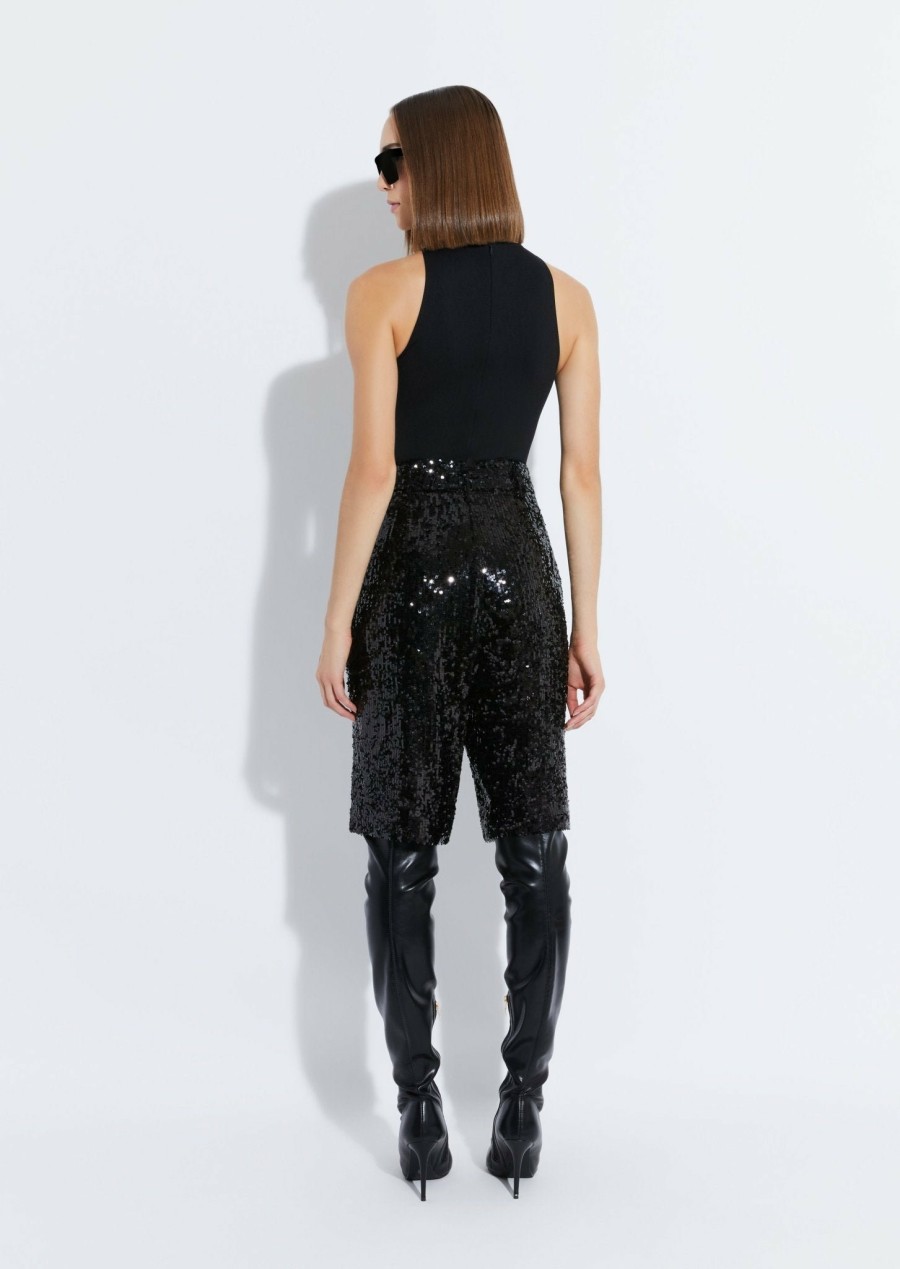 Bottoms LAPOINTE | Sequin High Waisted Belted Short Black