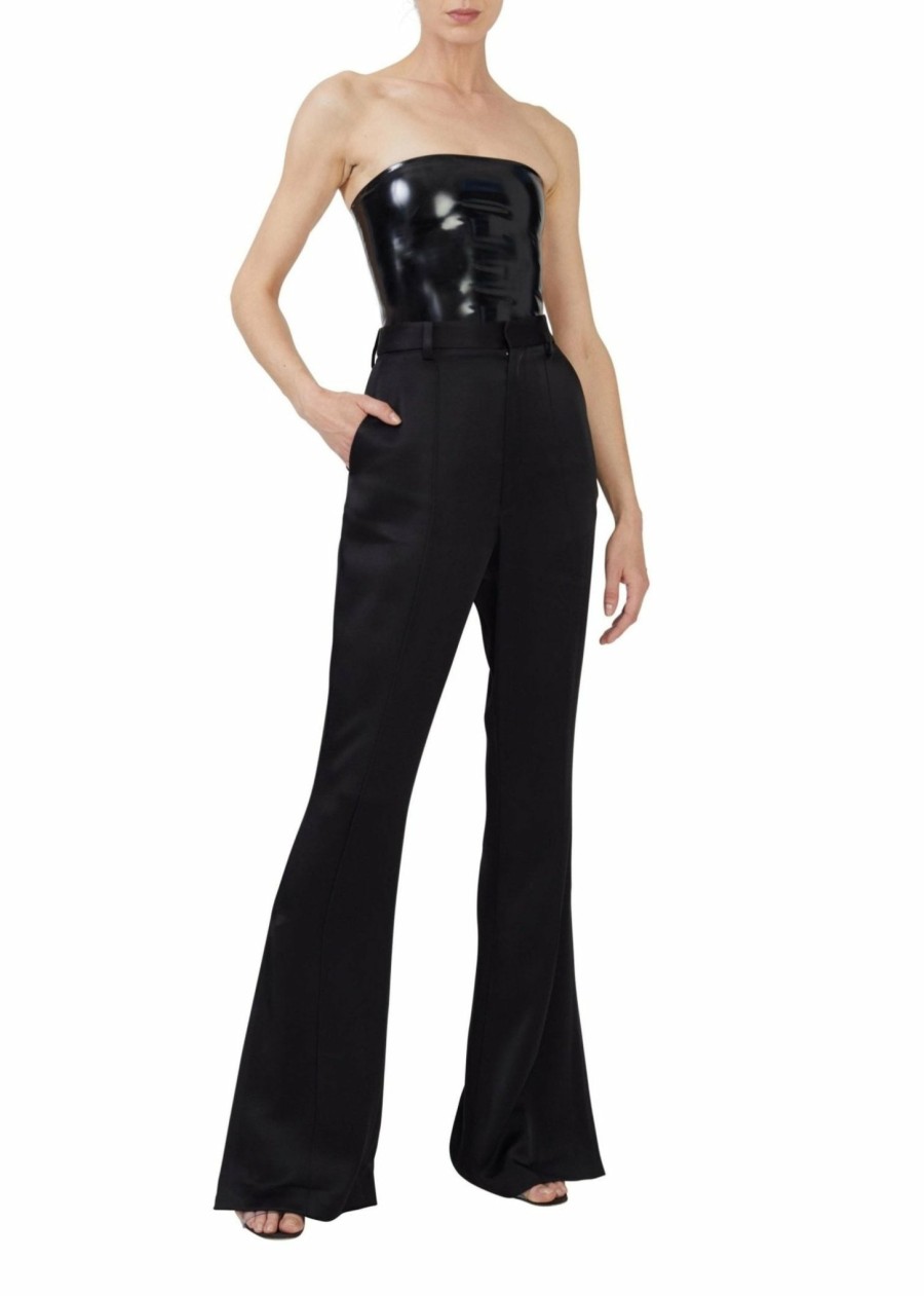 Bottoms LAPOINTE | Satin High Waisted Flared Pant Black