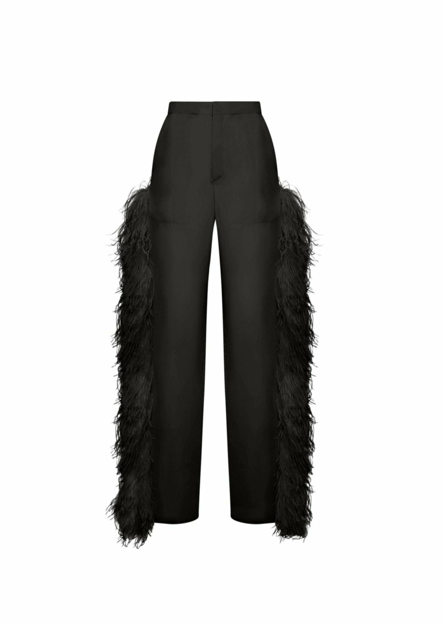 Feathers|Bottoms LAPOINTE | Organza Trouser With Feathers Black