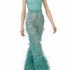 Feathers|Bottoms LAPOINTE | Organza Ombre Feather Embroidery Trouser Sea Green