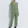 Bottoms LAPOINTE | Satin Belted Cropped Pant Olive