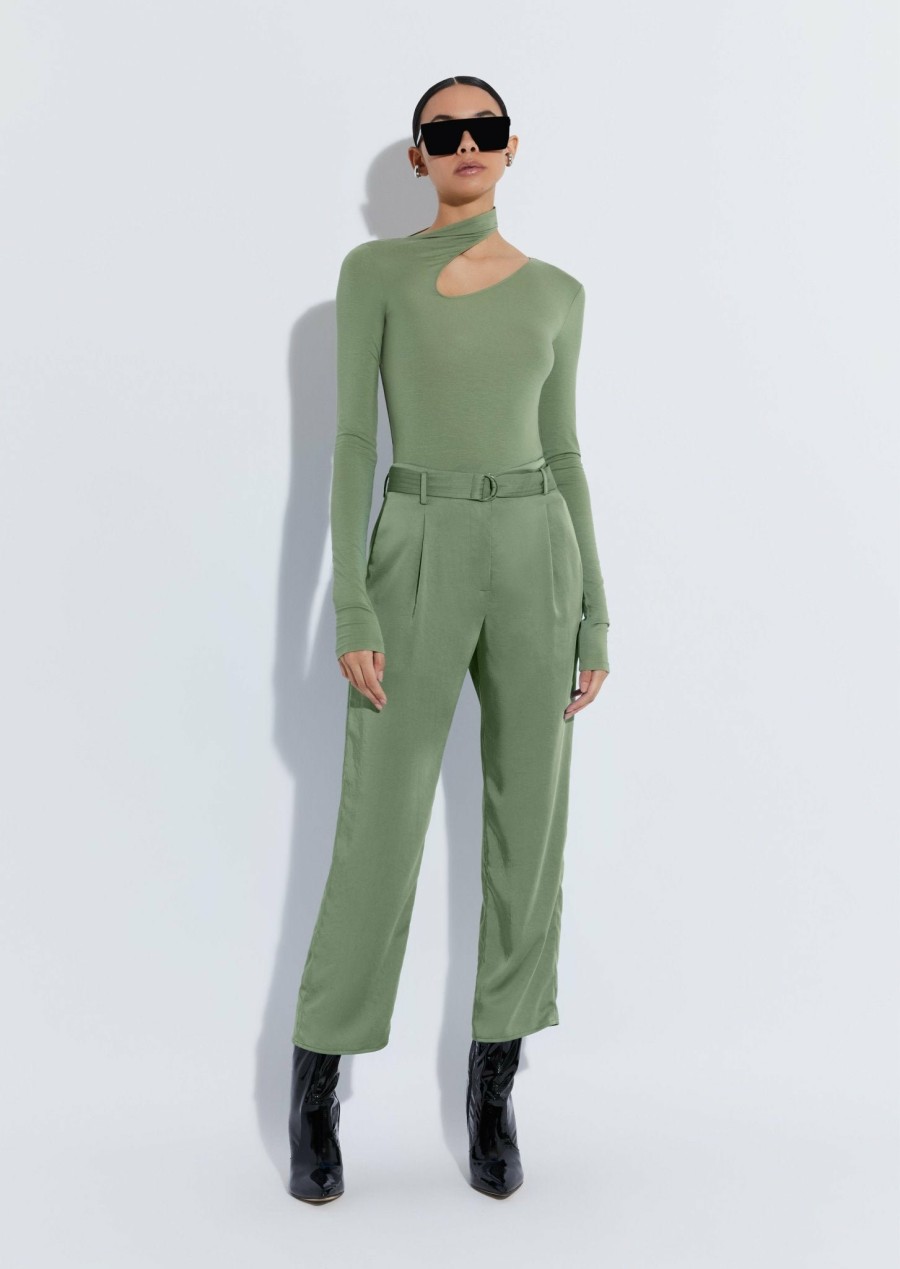 Bottoms LAPOINTE | Satin Belted Cropped Pant Olive