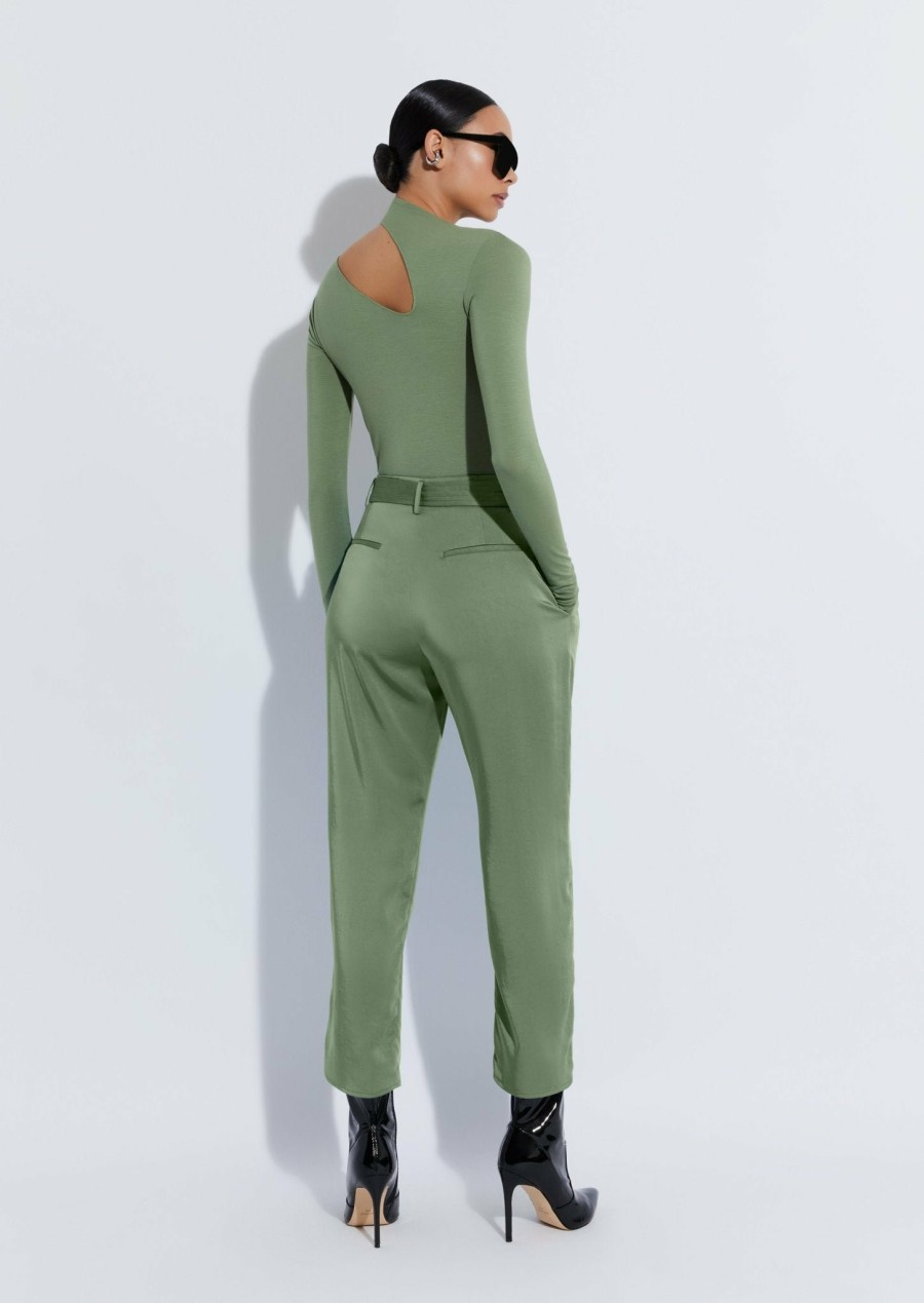 Bottoms LAPOINTE | Satin Belted Cropped Pant Olive