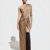 Dresses LAPOINTE | Coated Jersey One Shoulder Dress Pale Gold